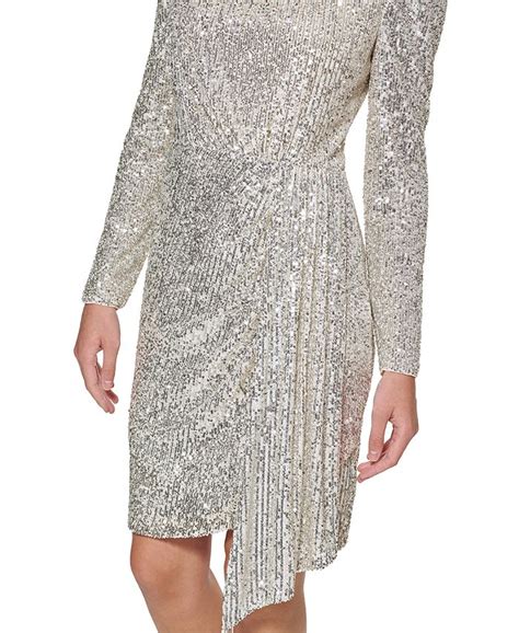 Eliza J Sequinned Mock Neck Sheath Dress Macys