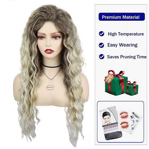 Carnival Ts Ombre Ash Blonde Curly Wig Long Wavy Wigs For White Women Fluffy Synthetic Wig