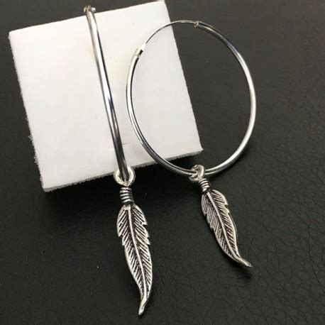 Boucles d oreilles créoles plumes en argent 925 diamètre 35 mm Ysia