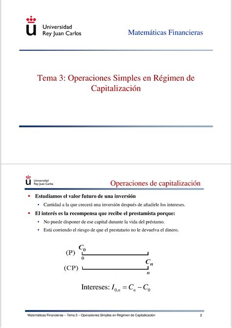 Mat Finan Tema3 Capitalizacion Simple Matemáticas Financieras Tema 3