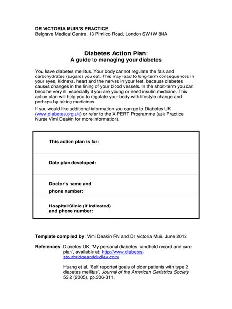 Fillable Online Diabetes Action Plan A Guide To Managing Your Diabetes