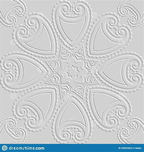 Emboss 3d Paisley Seamless Pattern Textured Floral White Background