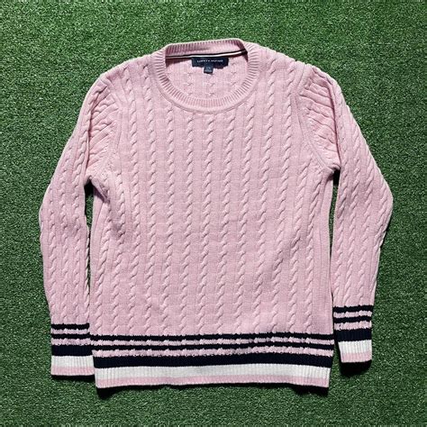 Pink Tommy Hilfiger Cable Knit Sweater Size Large Depop