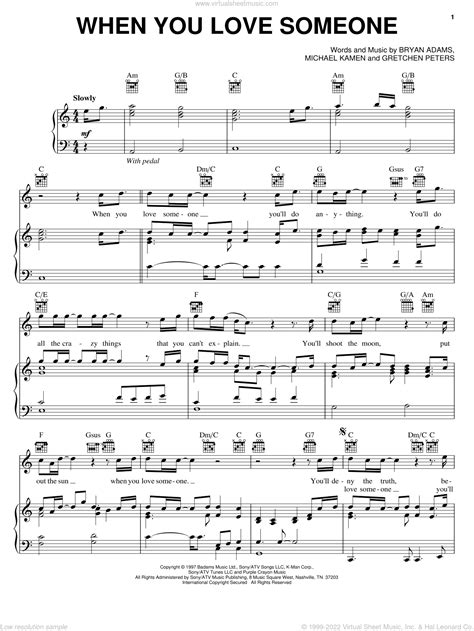 Bryan Adams When You Love Someone Sheet Music For Voice Piano Or Guitar