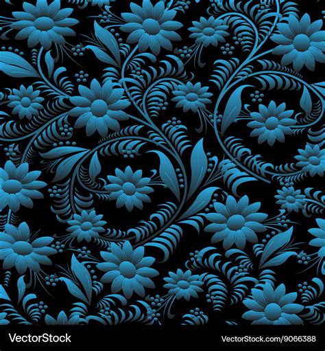 Floral Pattern On Black Background Royalty Free Vector Image