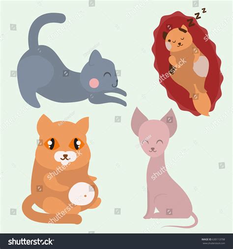 Cute Cats Character Different Pose Funny Stock Vector Royalty Free