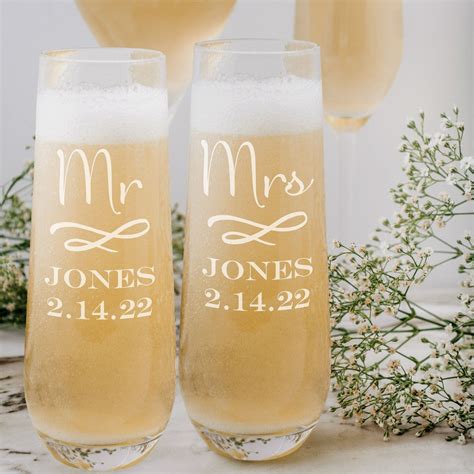 Wedding Toast Glasses Mr And Mrs Stemless Champagne Flutes