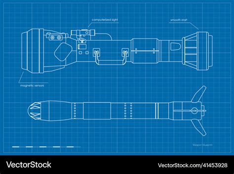 Outline rocket launcher side contour blueprint Vector Image