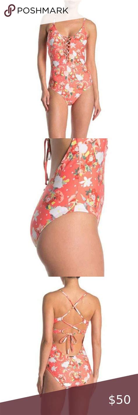 Laundry By Design Nwot Flowerpot Dotty Dot Lace Up One Piece Swimsuit