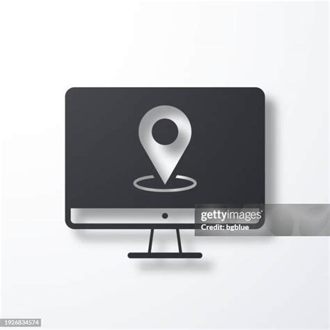 Desktop Computer With Location Pin Icon With Shadow On White Background ...