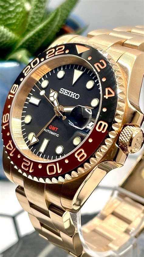 NH34 GMT Seiko Movement Rootbeer Homage Rose Gold Oyster Etsy