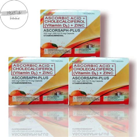 Ascorbic Acid Cholecalciferol Vitamin D3 Zinc 500mg 100 Tablets