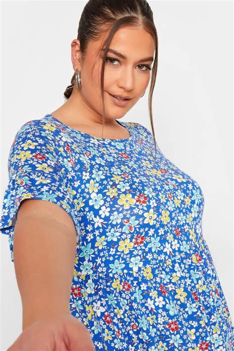 Yours Curve Plus Size Blue Floral Smock Tunic Dress Yours Clothing