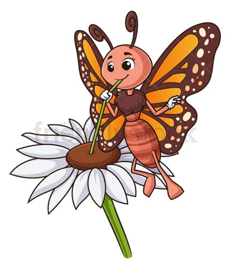 Butterfly Drinking Nectar Cartoon Clipart Vector Friendlystock