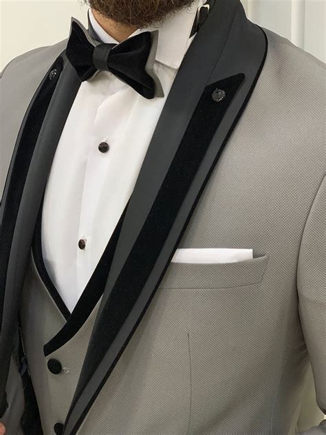 Gray Slim Fit Shawl Lapel Tuxedo By Gentwith Worldwide Shipping