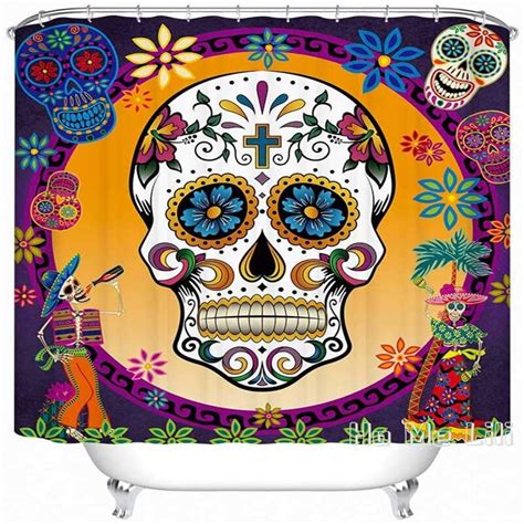 Allenjoy cortina de ducha con diseño de calavera de azúcar conjunto de