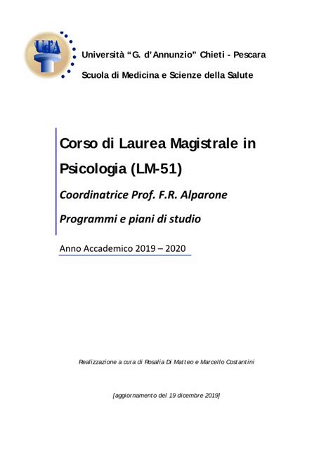 Pdf Corso Di Laurea Magistrale In Psicologia Lm Universit G