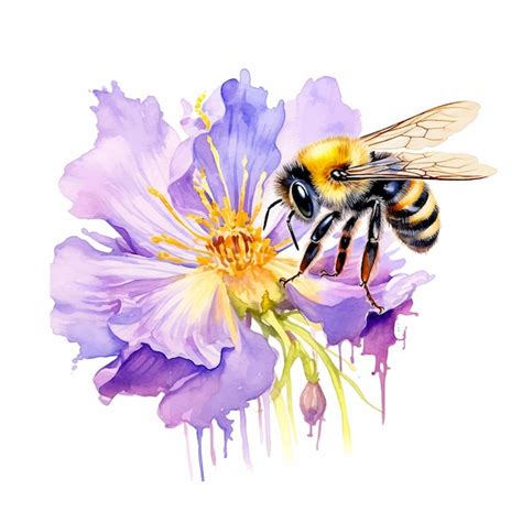 Abejas Tomando N Ctar De Flores Pintura De Acuarela Vector Premium