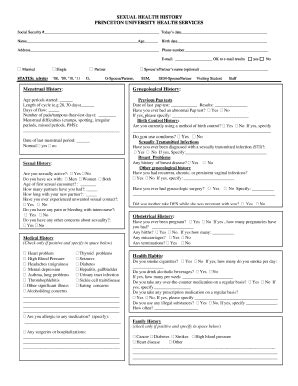 Fillable Online Princeton Sexual Health History Form Princeton