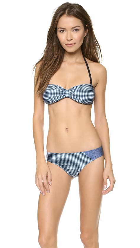 Giejo Butterfly Bandeau Bikini Top Gingham In Blue Gingham Lyst