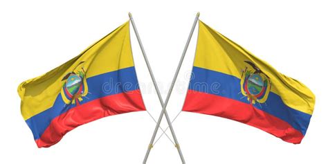 Banderas Aisladas De Ecuador Sobre Fondo Blanco 3d Renderización Stock De Ilustración