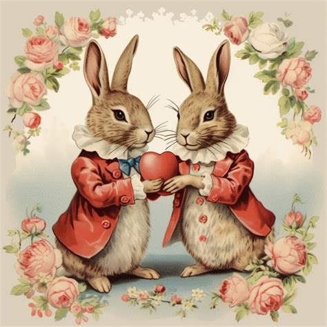 Vintage Bunny Rabbit Heart Art Free Stock Photo - Public Domain Pictures