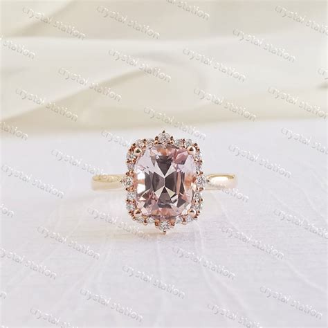 Art Deco Morganite Ring Set Rose Gold Wedding Ring Cushion Etsy