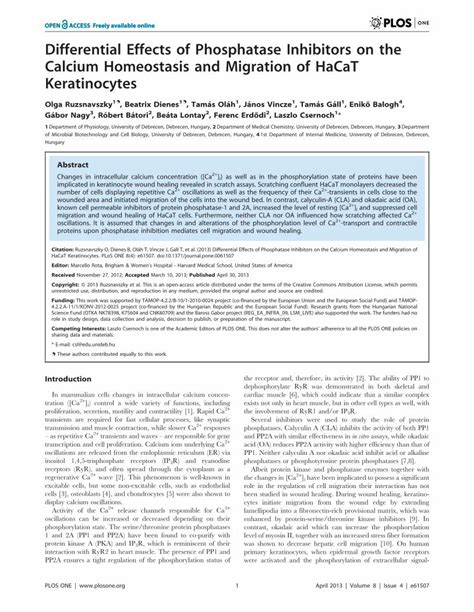 Pdf Differential Effects Of Phosphatase Inhibitors On The Calcium