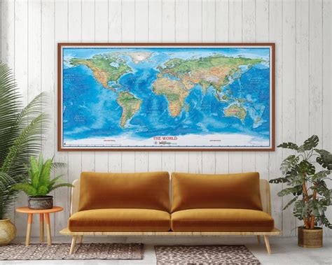 world physical wall map  compart maps gallery wrap canvas wall