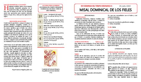 17o Domingo Ordinario Liturgia ORACIN DESPU DE LA COMUNIN