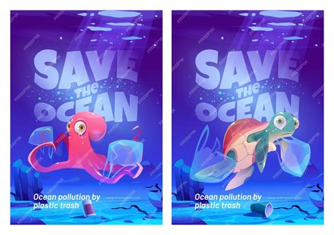 Free Vector Save The Ocean Posters Set