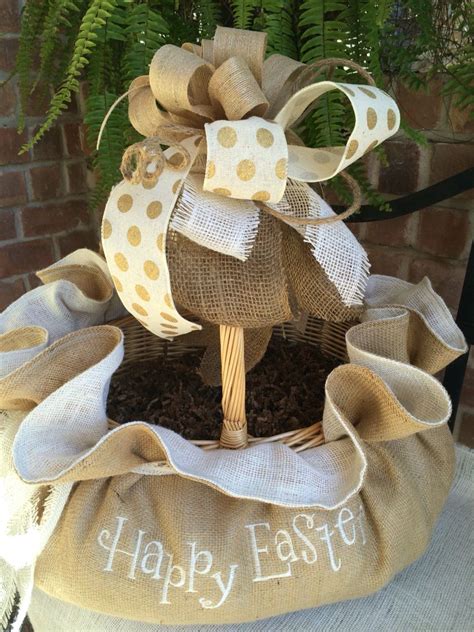 Lovely Natural Burlap Easter Basket Custom Designed And Handmade By