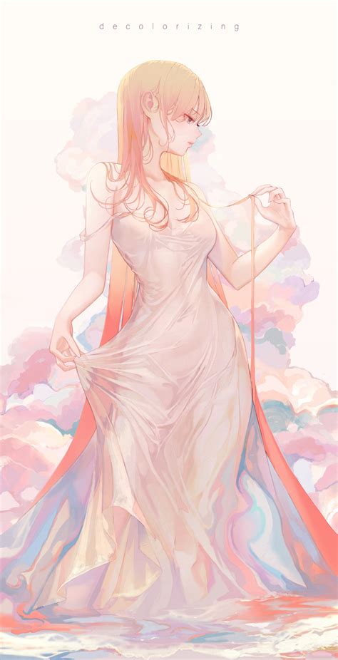 Safebooru 1girl Absurdly Long Hair Bangs Blonde Hair Blue Eyes Breasts Clouds Contrapposto