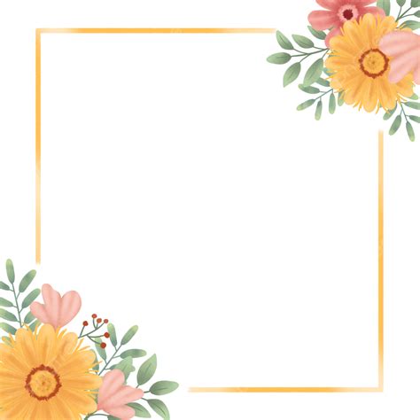 Wedding Invitation Gold Hd Transparent Gold Frame Yellow Flower Border