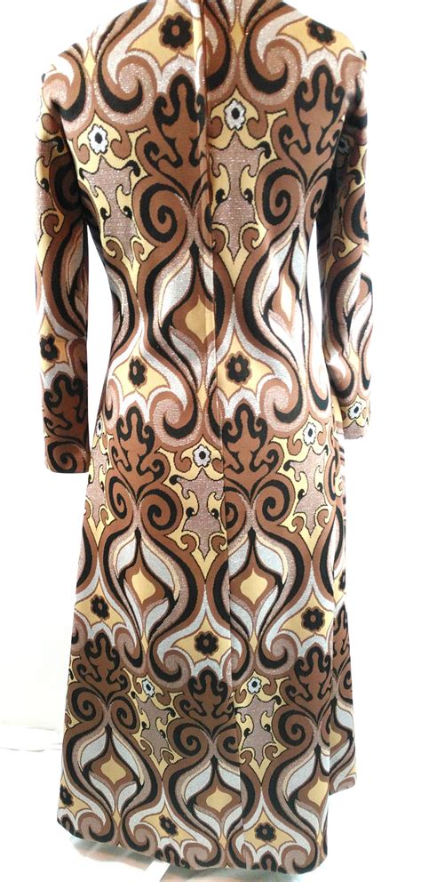 Plus Size Uk 16 Vintage 1960s Psychedelic Maxi Dress Metallic Paisley Hippy Boho Eu 44 Us 12