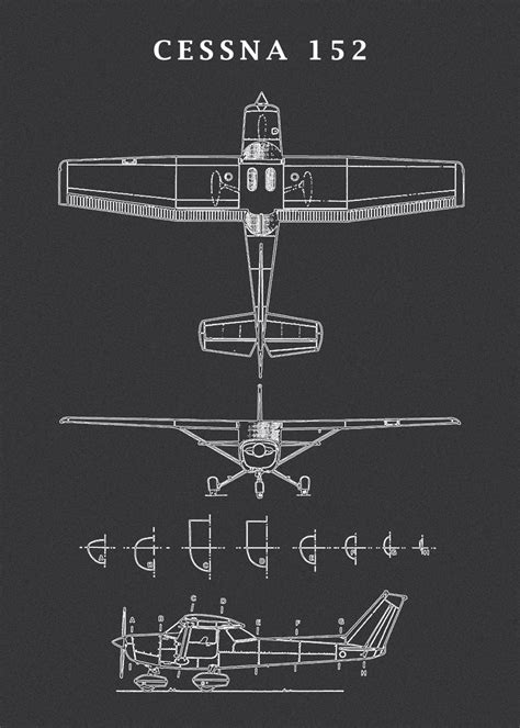 Cessna 152 Blueprint Poster Picture Metal Print Paint By Zero Nine