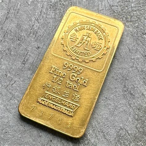 Engelhard 1/2 Tael Gold Bar Australia .9999+ Hang Seng Bank Limited ...