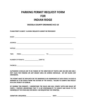 Fillable Online Parking Permit Request Form For Indian Ridge Fax Email