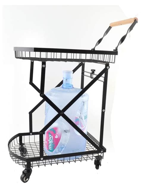 2 Tier Rolling Utility Cart MYXIO Kitchen Wire Serving Cart with Handle ...