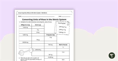 Converting Units Of Mass Worksheet Teach Starter