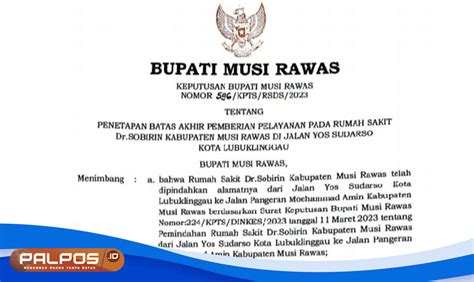 Bupati Musi Rawas Instruksikan Penghentian Pelayanan RS Dr Sobirin Per