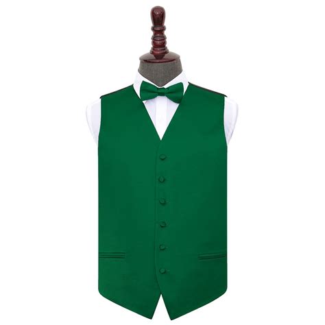 Dqt Satin Plain Solid Emerald Green Mens Wedding Waistcoat Bow Tie