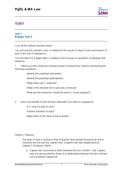 Unit Engage Pgdl Ma Law Tort Unit Engage Task Look At The