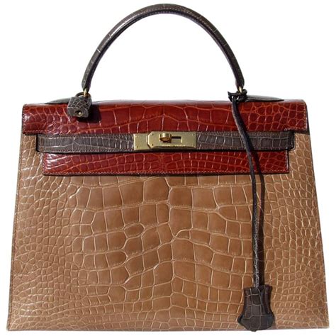 Sac à main Hermès Vintage Kelly Sellier Tricolor Alligator Ghw 32 cm