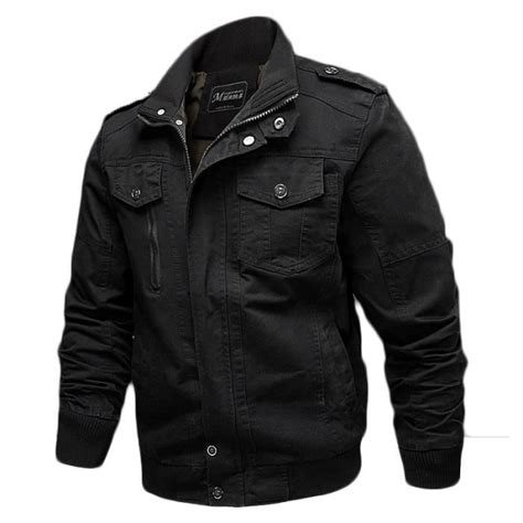 Vestes Homme Col Montant Noir Cargo Avec Plis En Coton V Tement