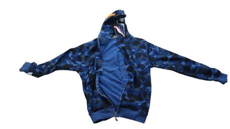 ShopTheSalvationArmy - A Bathing Ape Blue Camo Shark Hoodie; Size L [C248]