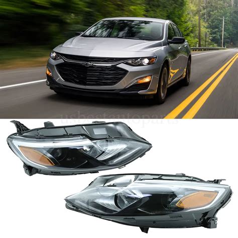 Pair Halogen Headlights Headlamps W Bulb Left Right For Chevy Malibu