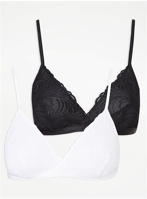 Embroidered Non Padded Bralette 2 Pack Lingerie George At Asda