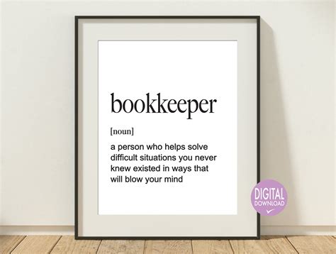 Bookkeeper Quote Funny Bookkeeper Definition Print Instant Etsy