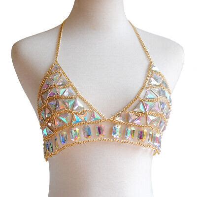 Sexy Colorful Sequins Crystal Halter Bikini Bra Chest Body Chain